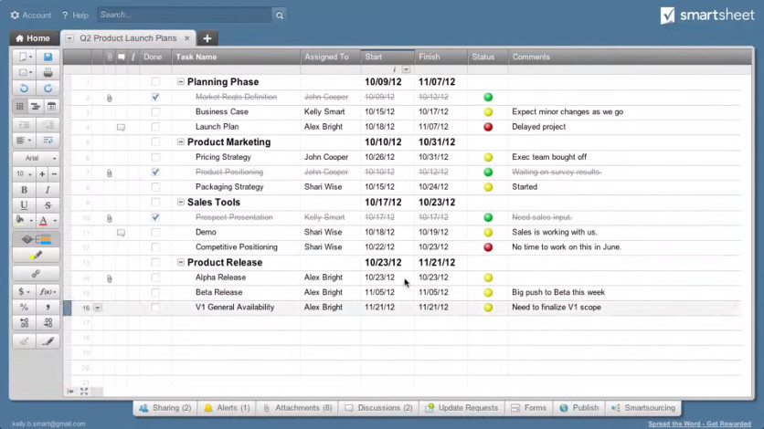 Capture d'écran Smartsheet